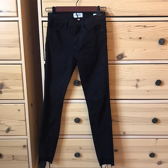 Frame Le Skinny Jeanne Raw Stagger Film Noir Size 24 - Picture 2 of 9